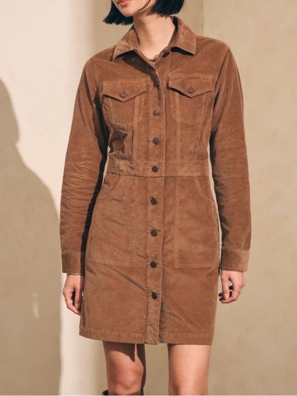 Faherty Chest-Pocket Corduroy Trench in Warm Brown
